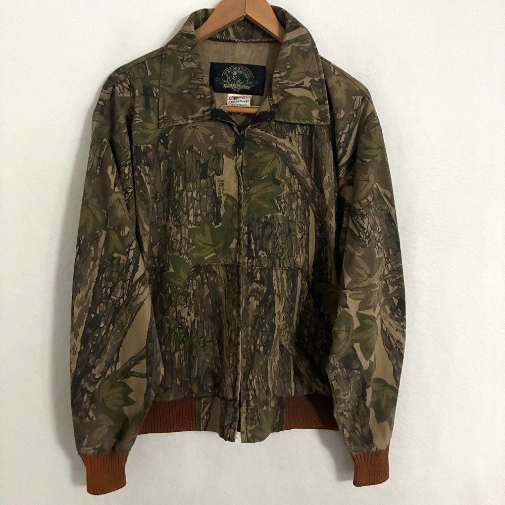 Vtg 90s Trebark Camo Wolf Mountain Expel Jacket Mens XL Full Zip USA‎ Made